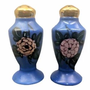 Scio Vintage Blue Hand Painted Floral Salt And Pepper Shakers